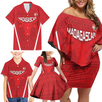 Custom Madagascar Football Family Matching Off Shoulder Short Dress and Hawaiian Shirt Go Barea Go