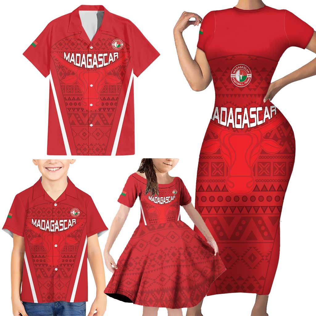 Custom Madagascar Football Family Matching Short Sleeve Bodycon Dress and Hawaiian Shirt Go Barea Go