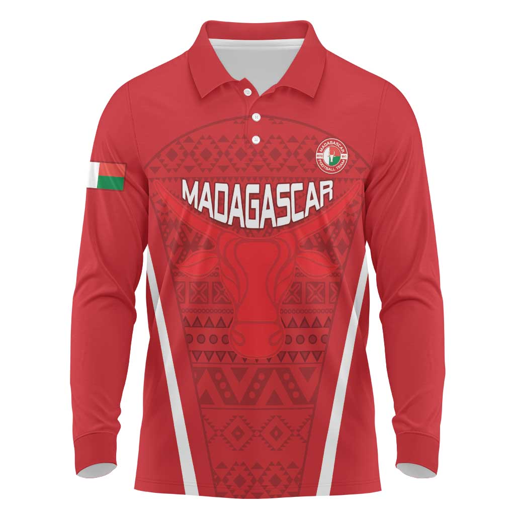 Custom Madagascar Football Long Sleeve Polo Shirt Go Barea Go