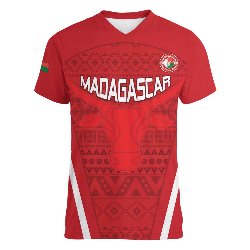 Custom Madagascar Football Women V-Neck T-Shirt Go Barea Go