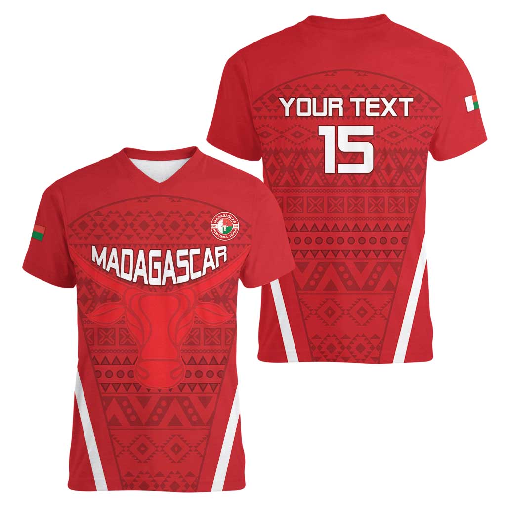 Custom Madagascar Football Women V-Neck T-Shirt Go Barea Go