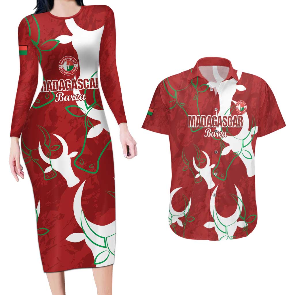 Custom Madagascar Football Couples Matching Long Sleeve Bodycon Dress and Hawaiian Shirt Alefa Barea