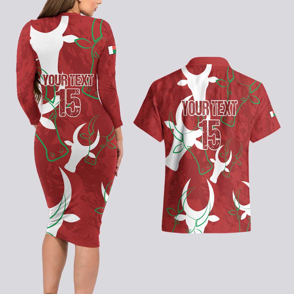 Custom Madagascar Football Couples Matching Long Sleeve Bodycon Dress and Hawaiian Shirt Alefa Barea