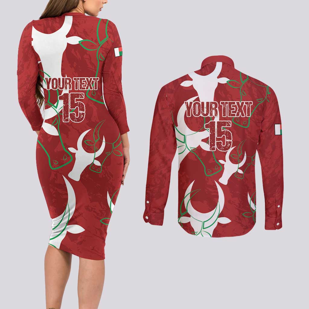 Custom Madagascar Football Couples Matching Long Sleeve Bodycon Dress and Long Sleeve Button Shirt Alefa Barea
