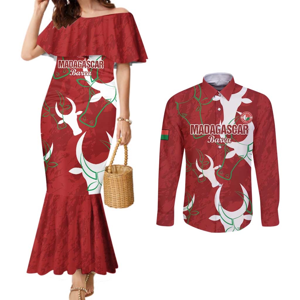 Custom Madagascar Football Couples Matching Mermaid Dress and Long Sleeve Button Shirt Alefa Barea