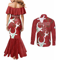 Custom Madagascar Football Couples Matching Mermaid Dress and Long Sleeve Button Shirt Alefa Barea