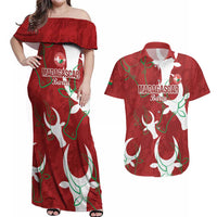 Custom Madagascar Football Couples Matching Off Shoulder Maxi Dress and Hawaiian Shirt Alefa Barea