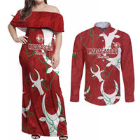 Custom Madagascar Football Couples Matching Off Shoulder Maxi Dress and Long Sleeve Button Shirt Alefa Barea