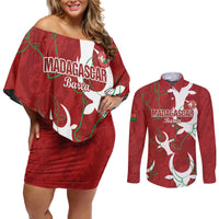 Custom Madagascar Football Couples Matching Off Shoulder Short Dress and Long Sleeve Button Shirt Alefa Barea