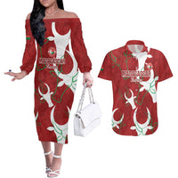 Custom Madagascar Football Couples Matching Off The Shoulder Long Sleeve Dress and Hawaiian Shirt Alefa Barea