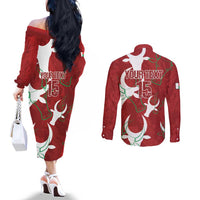 Custom Madagascar Football Couples Matching Off The Shoulder Long Sleeve Dress and Long Sleeve Button Shirt Alefa Barea