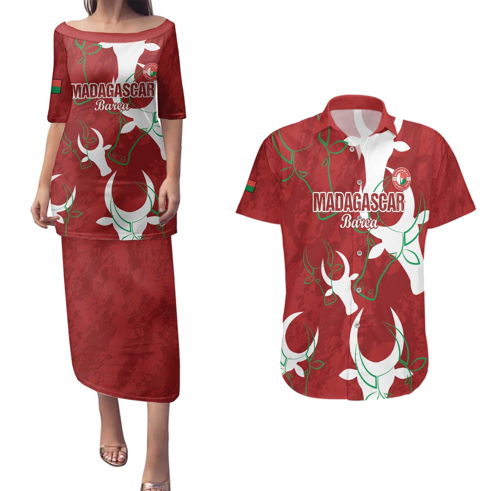 Custom Madagascar Football Couples Matching Puletasi and Hawaiian Shirt Alefa Barea
