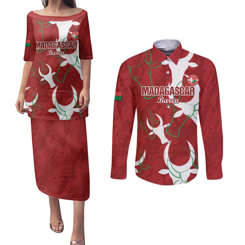 Custom Madagascar Football Couples Matching Puletasi and Long Sleeve Button Shirt Alefa Barea