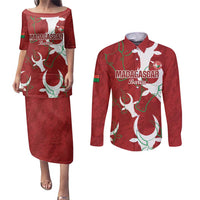 Custom Madagascar Football Couples Matching Puletasi and Long Sleeve Button Shirt Alefa Barea