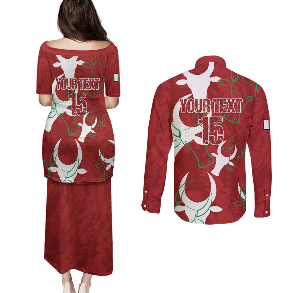 Custom Madagascar Football Couples Matching Puletasi and Long Sleeve Button Shirt Alefa Barea