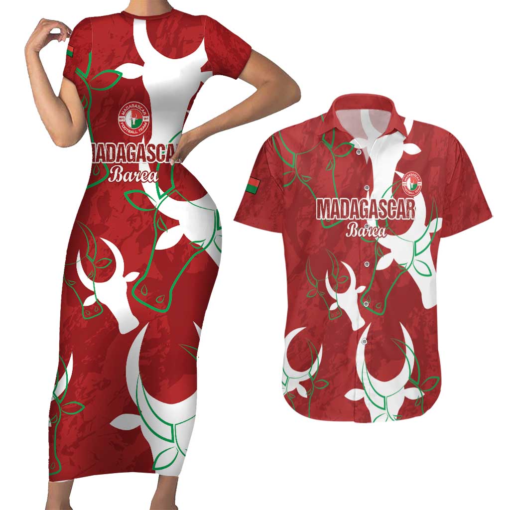 Custom Madagascar Football Couples Matching Short Sleeve Bodycon Dress and Hawaiian Shirt Alefa Barea