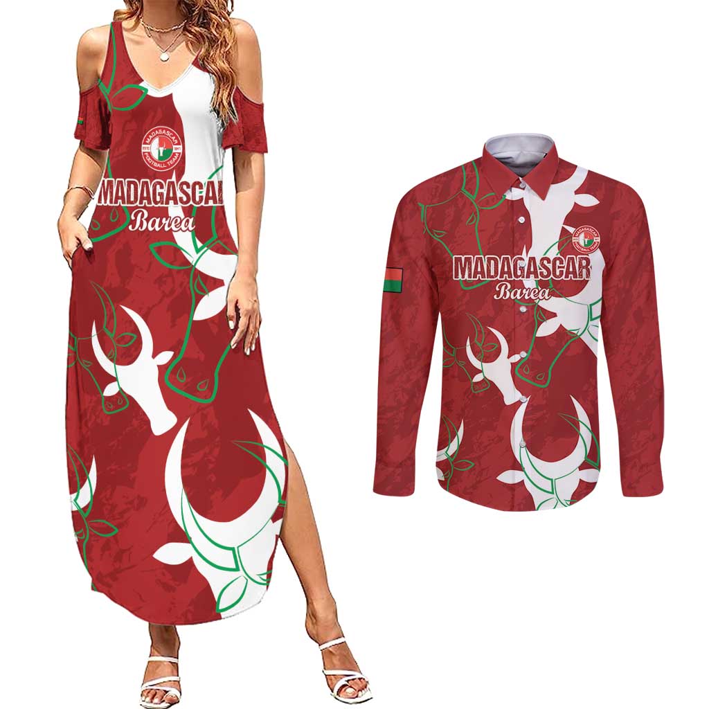 Custom Madagascar Football Couples Matching Summer Maxi Dress and Long Sleeve Button Shirt Alefa Barea