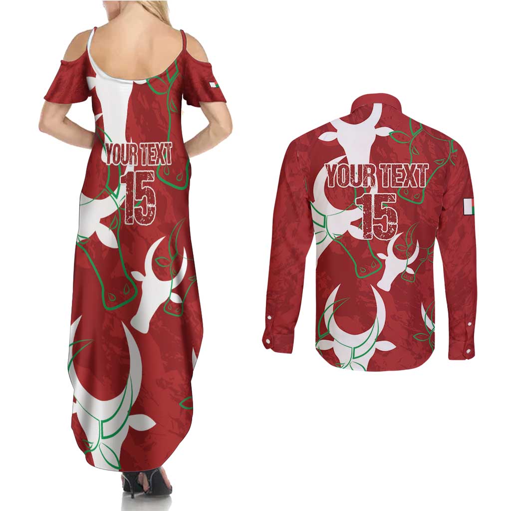 Custom Madagascar Football Couples Matching Summer Maxi Dress and Long Sleeve Button Shirt Alefa Barea