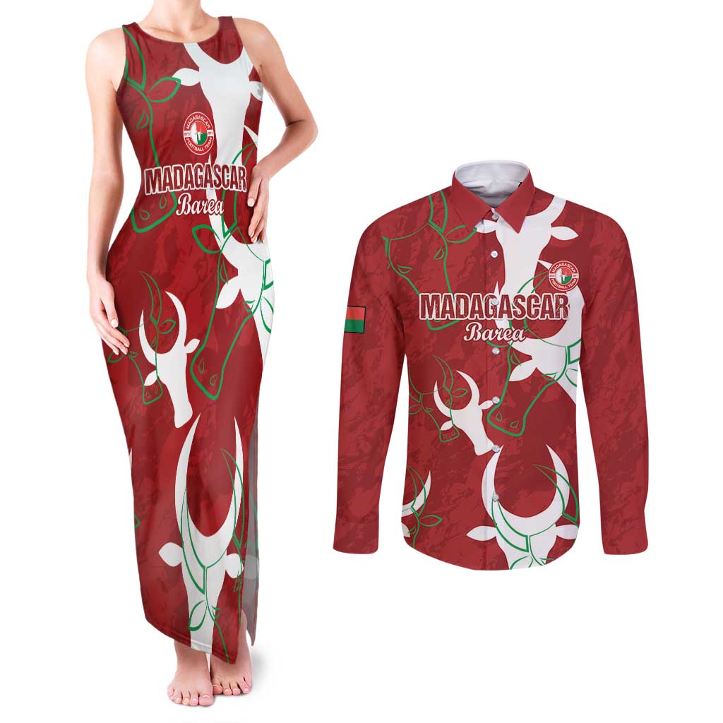 Custom Madagascar Football Couples Matching Tank Maxi Dress and Long Sleeve Button Shirt Alefa Barea