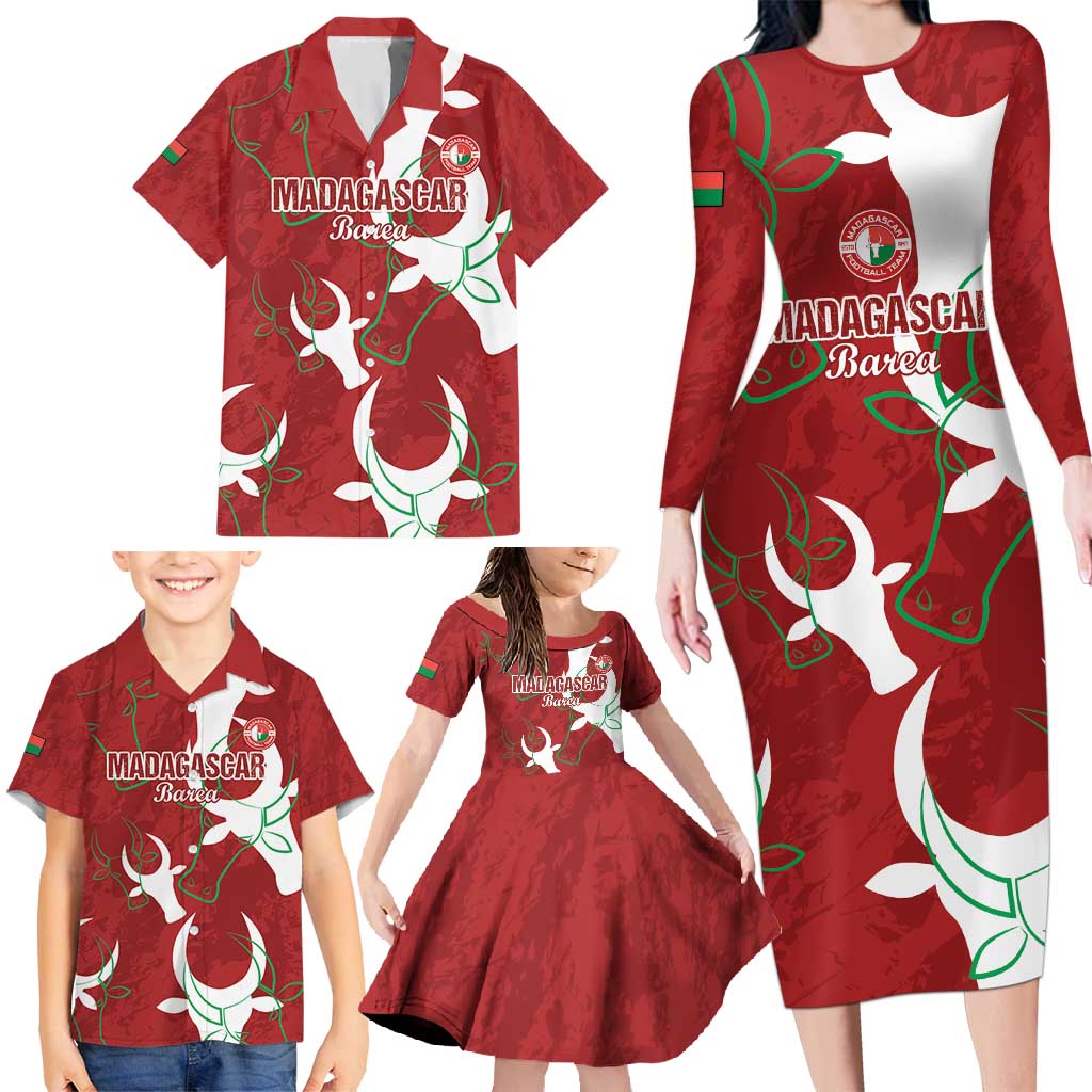 Custom Madagascar Football Family Matching Long Sleeve Bodycon Dress and Hawaiian Shirt Alefa Barea