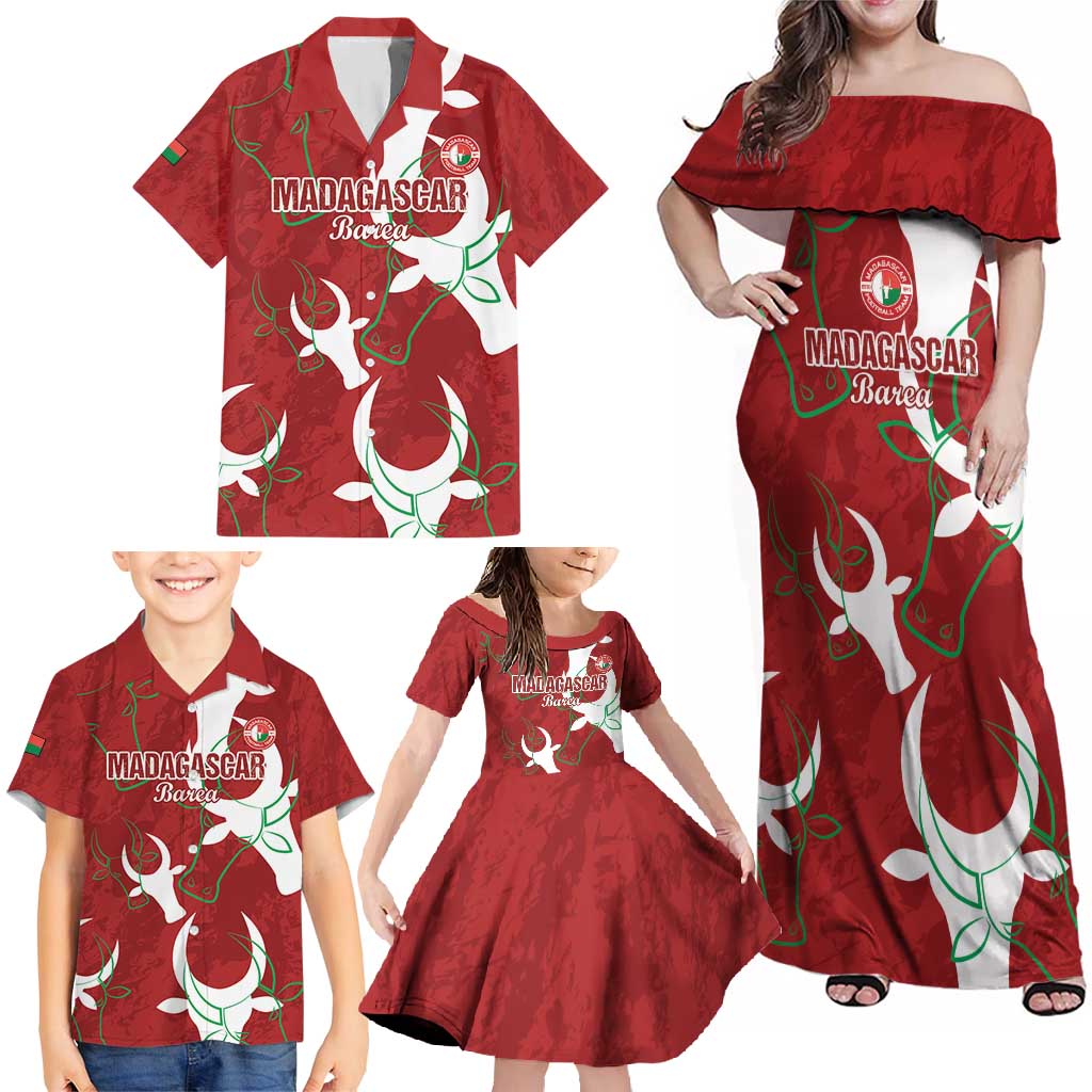 Custom Madagascar Football Family Matching Off Shoulder Maxi Dress and Hawaiian Shirt Alefa Barea