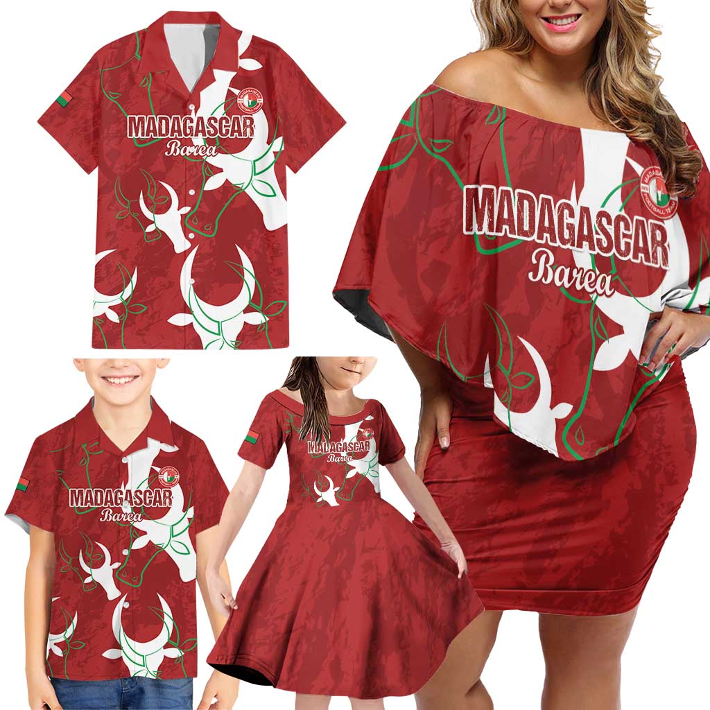 Custom Madagascar Football Family Matching Off Shoulder Short Dress and Hawaiian Shirt Alefa Barea