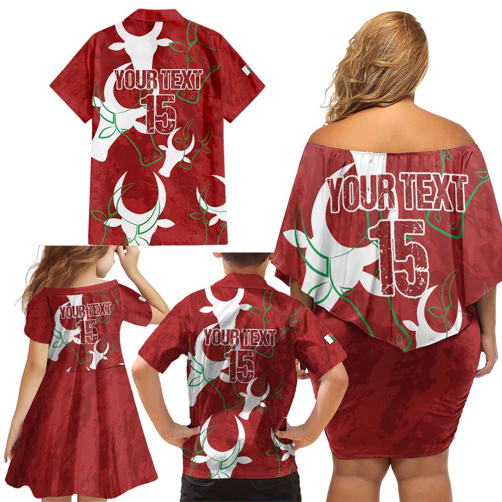 Custom Madagascar Football Family Matching Off Shoulder Short Dress and Hawaiian Shirt Alefa Barea