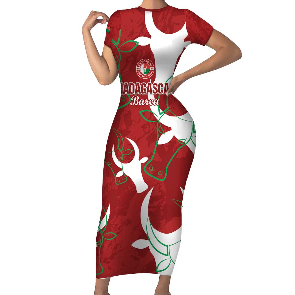 Custom Madagascar Football Short Sleeve Bodycon Dress Alefa Barea