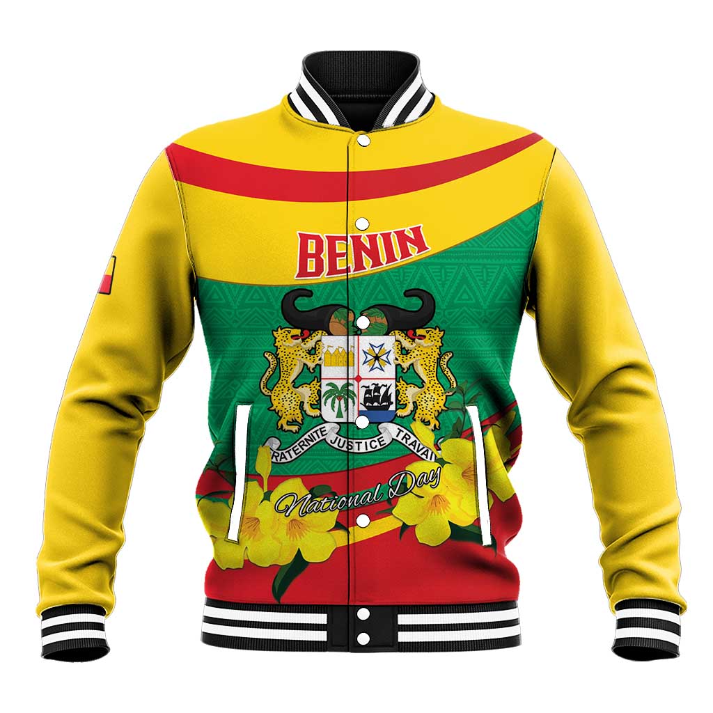 Personalised Benin National Day Baseball Jacket Coat Of Arms Yellow Allamanda