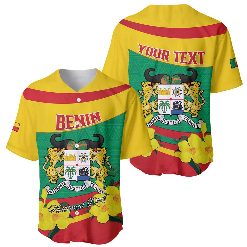Personalised Benin National Day Baseball Jersey Coat Of Arms Yellow Allamanda