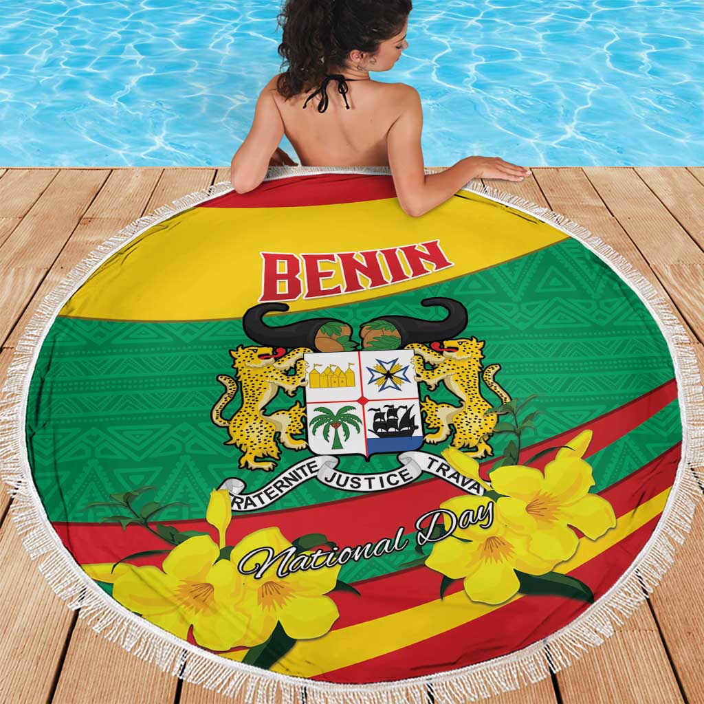 Benin National Day Beach Blanket Coat Of Arms Yellow Allamanda