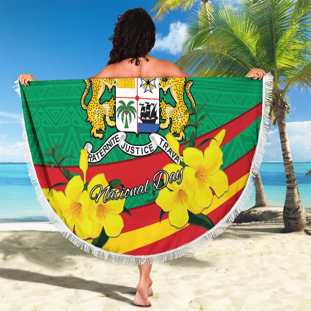 Benin National Day Beach Blanket Coat Of Arms Yellow Allamanda