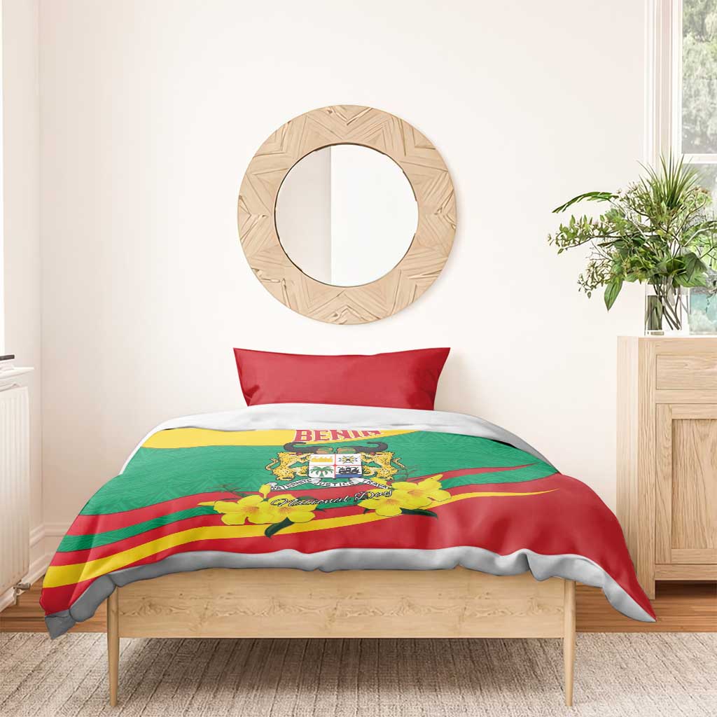 Benin National Day Bedding Set Coat Of Arms Yellow Allamanda