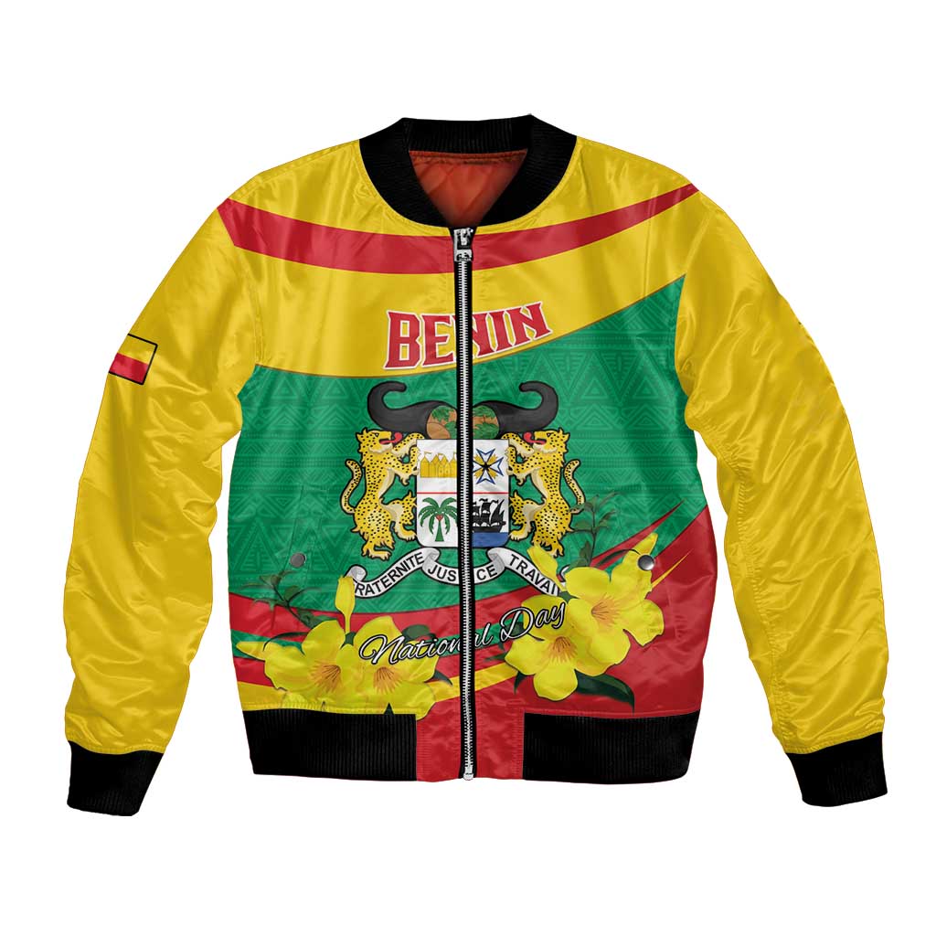 Personalised Benin National Day Bomber Jacket Coat Of Arms Yellow Allamanda