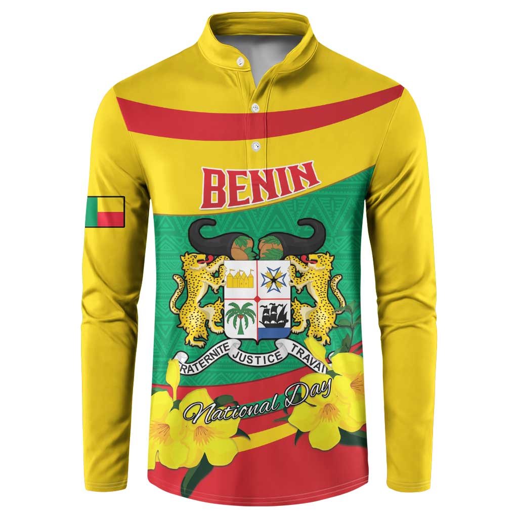 Personalised Benin National Day Button Sweatshirt Coat Of Arms Yellow Allamanda