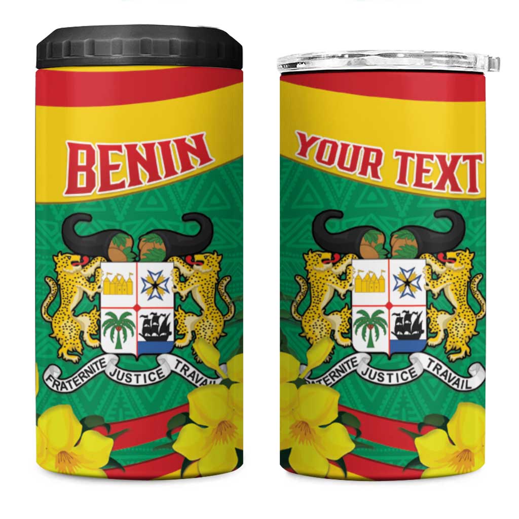 Personalised Benin National Day 4 in 1 Can Cooler Tumbler Coat Of Arms Yellow Allamanda