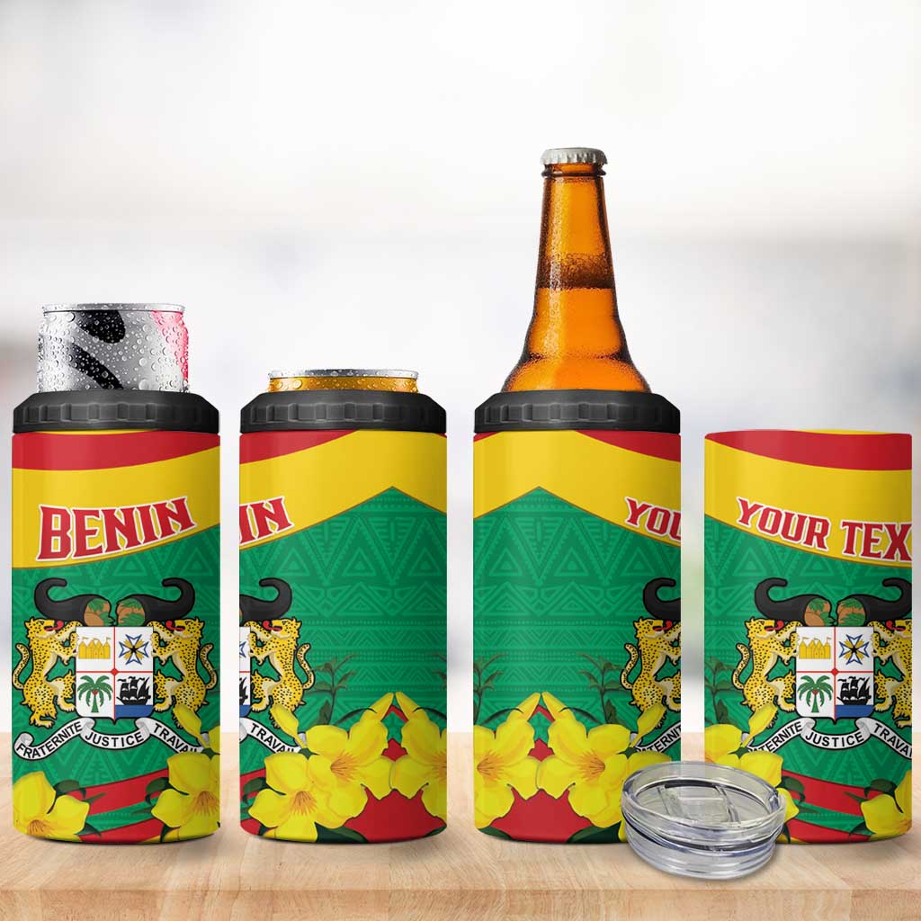 Personalised Benin National Day 4 in 1 Can Cooler Tumbler Coat Of Arms Yellow Allamanda