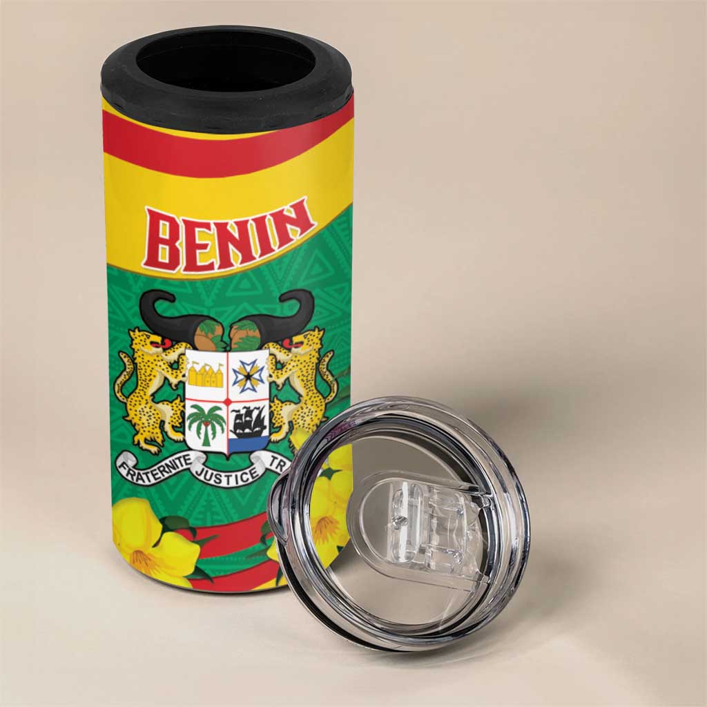 Personalised Benin National Day 4 in 1 Can Cooler Tumbler Coat Of Arms Yellow Allamanda