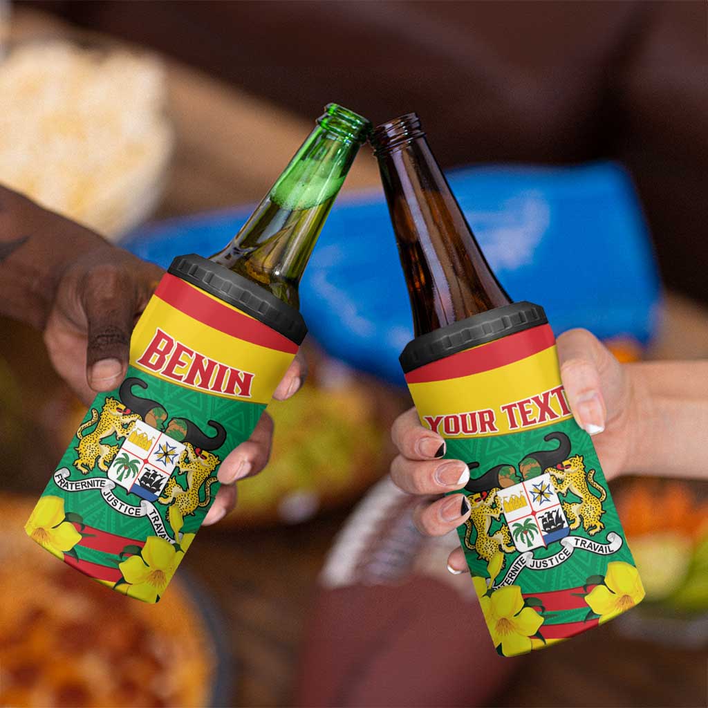 Personalised Benin National Day 4 in 1 Can Cooler Tumbler Coat Of Arms Yellow Allamanda