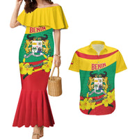 Personalised Benin National Day Couples Matching Mermaid Dress and Hawaiian Shirt Coat Of Arms Yellow Allamanda