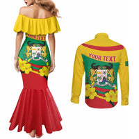 Personalised Benin National Day Couples Matching Mermaid Dress and Long Sleeve Button Shirt Coat Of Arms Yellow Allamanda