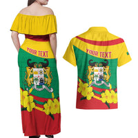Personalised Benin National Day Couples Matching Off Shoulder Maxi Dress and Hawaiian Shirt Coat Of Arms Yellow Allamanda