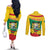 Personalised Benin National Day Couples Matching Off The Shoulder Long Sleeve Dress and Long Sleeve Button Shirt Coat Of Arms Yellow Allamanda