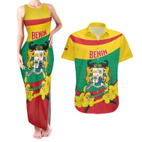 Personalised Benin National Day Couples Matching Tank Maxi Dress and Hawaiian Shirt Coat Of Arms Yellow Allamanda
