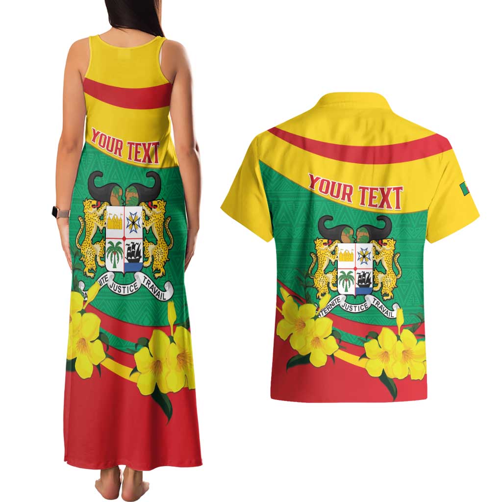 Personalised Benin National Day Couples Matching Tank Maxi Dress and Hawaiian Shirt Coat Of Arms Yellow Allamanda