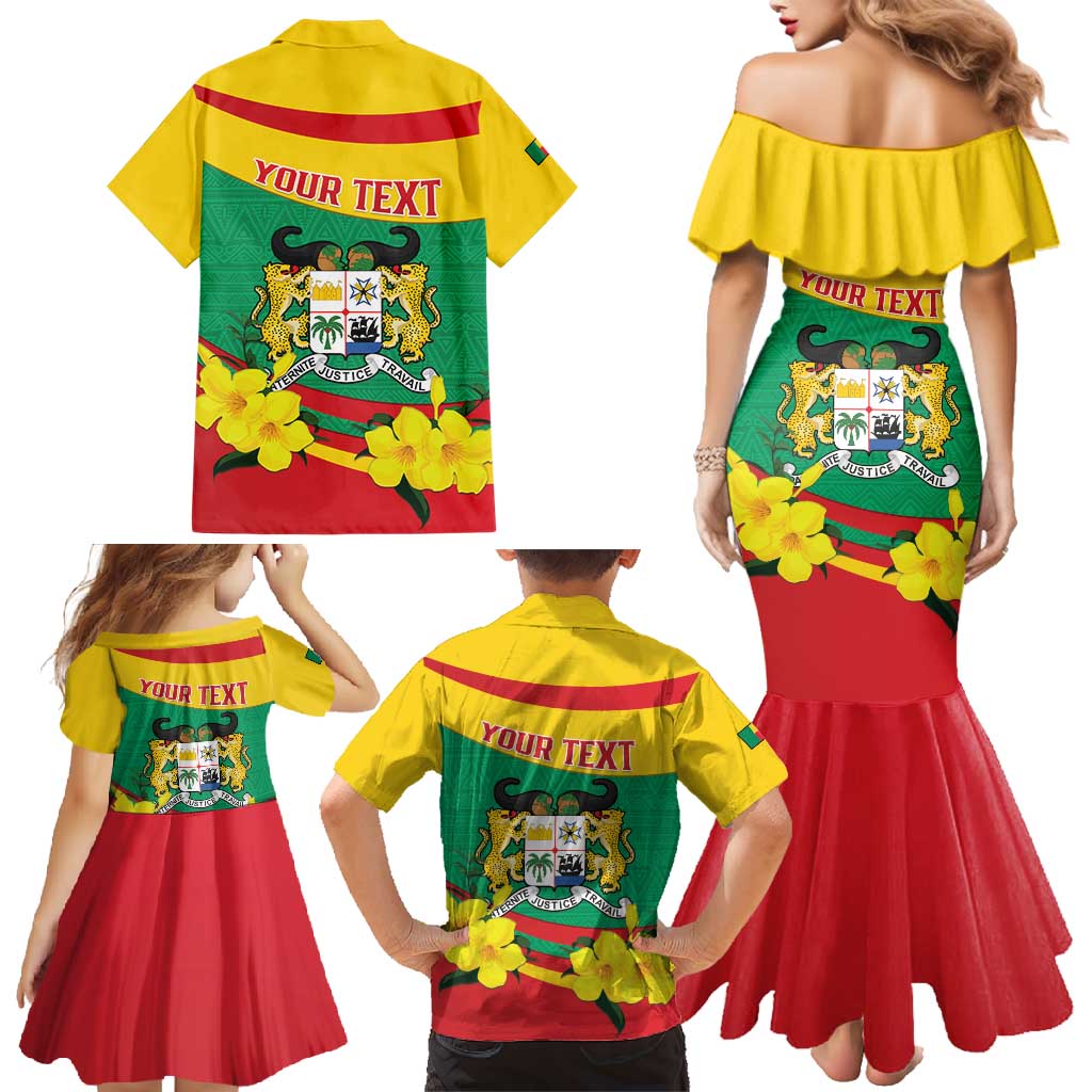 Personalised Benin National Day Family Matching Mermaid Dress and Hawaiian Shirt Coat Of Arms Yellow Allamanda