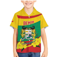 Personalised Benin National Day Family Matching Mermaid Dress and Hawaiian Shirt Coat Of Arms Yellow Allamanda