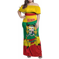 Personalised Benin National Day Family Matching Off Shoulder Maxi Dress and Hawaiian Shirt Coat Of Arms Yellow Allamanda