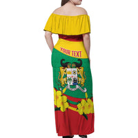 Personalised Benin National Day Family Matching Off Shoulder Maxi Dress and Hawaiian Shirt Coat Of Arms Yellow Allamanda