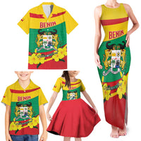 Personalised Benin National Day Family Matching Tank Maxi Dress and Hawaiian Shirt Coat Of Arms Yellow Allamanda